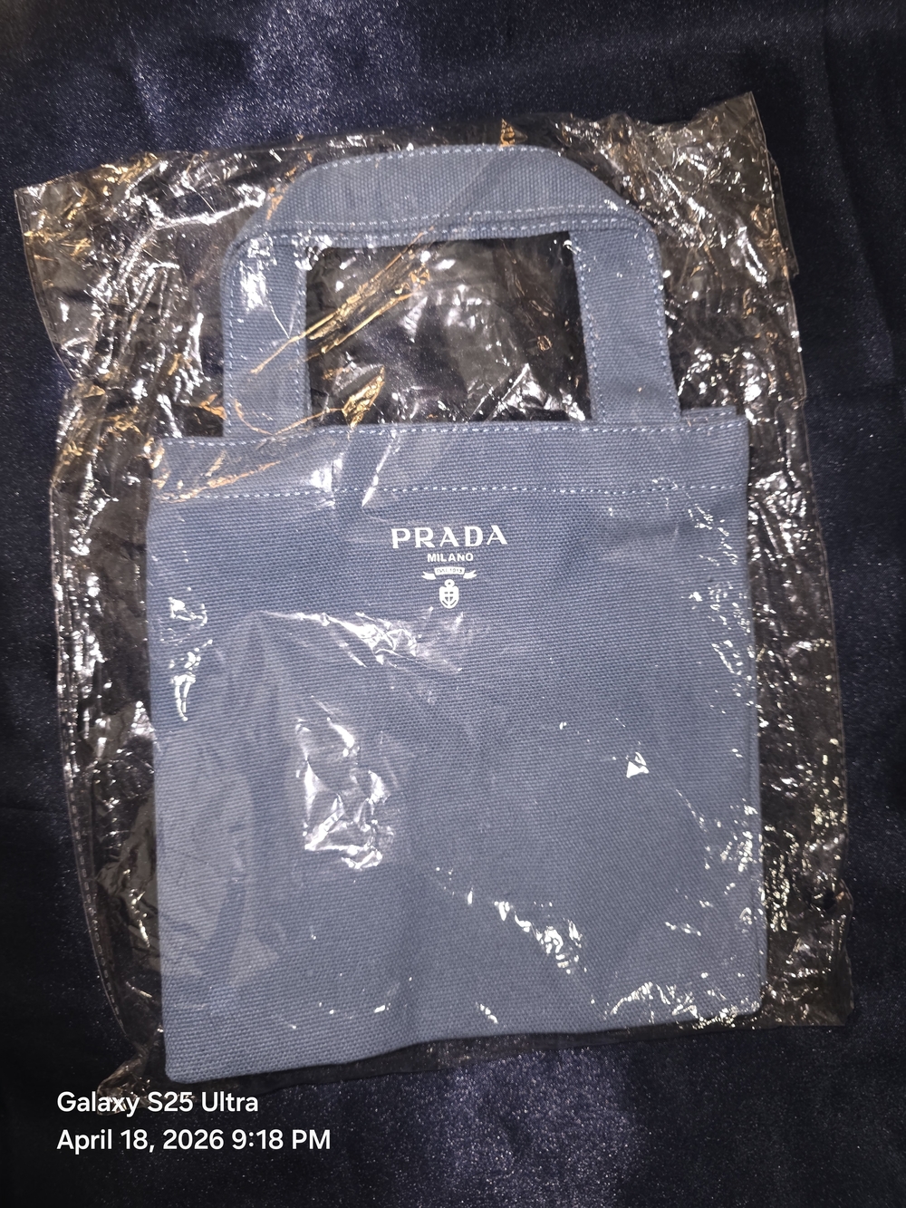 Prada Blue Canvas Mini Tote Bag.  New In Plastic.